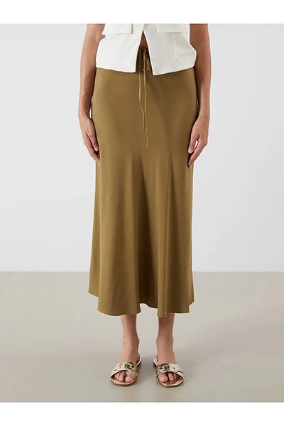 LC Waikiki Lcw Vision Khaki Waist Zipper Linen Blend A-Line Skirt