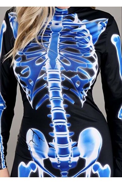 Saatistan Kadın İskelet Temalı Siyah Kostüm, Eğlenceli ve Şık Tasarım