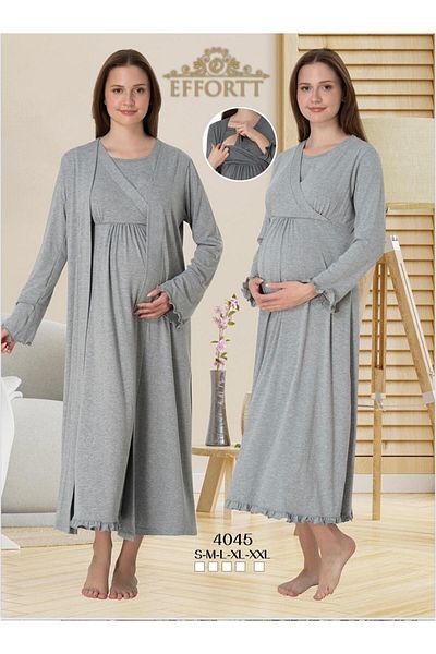 EM&FA TEKSTİL Pregnant Maternity Breastfeeding Nightgown Set with Compartment