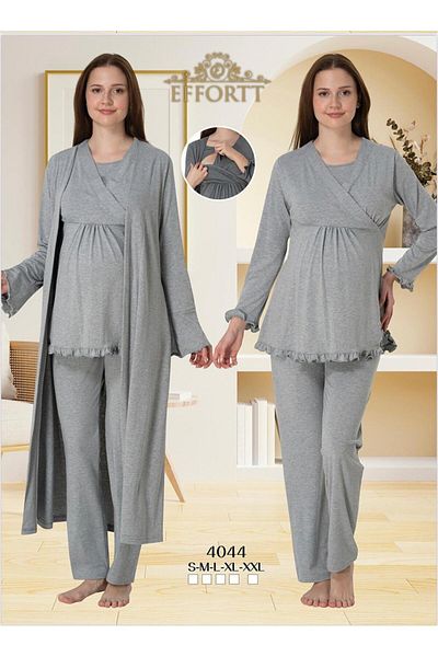 EM&FA TEKSTİL Maternity Maternity Breastfeeding Pajama Set with Compartment