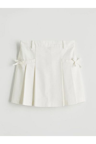 LC Waikiki Lcw Kids Ecru Elastic Waist Bow Detailed Girls Jean Skirt