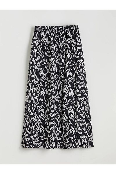 LC Waikiki Lcw Grace Black Elastic Waist Patterned A-Line Skirt