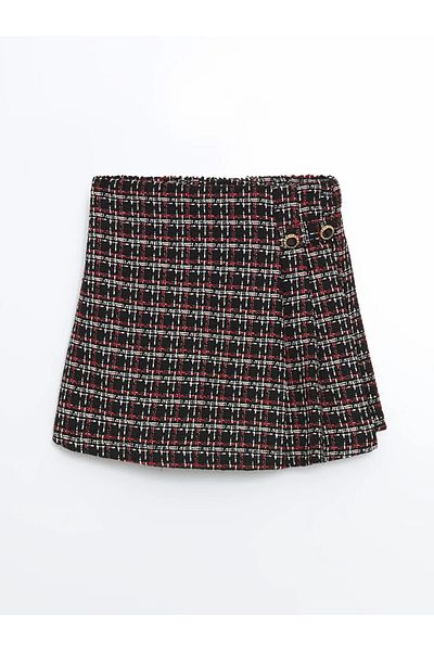 LC Waikiki Lcw Kids Black Elastic Waist Tweed Girls' Short Skirt