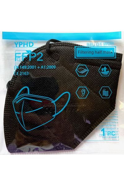 THK Mască neagră FFP2, protecție facială, ambalată individual, 5 straturi