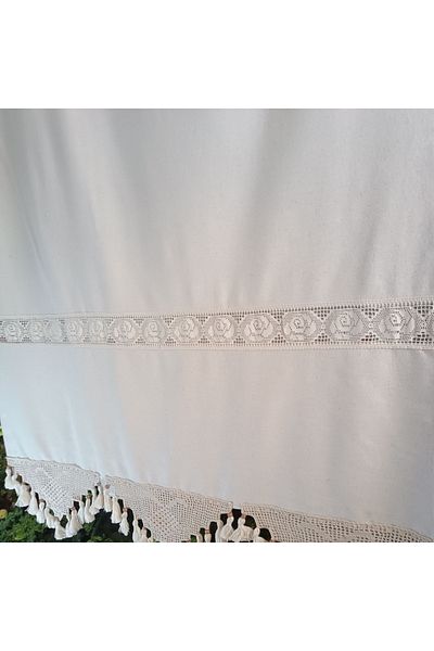Cotopia Authentic Linen Curtain with Roses between the Fabric