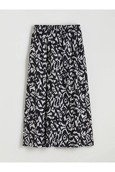 LC Waikiki Lcw Grace Black Elastic Waist Patterned A-Line Skirt
