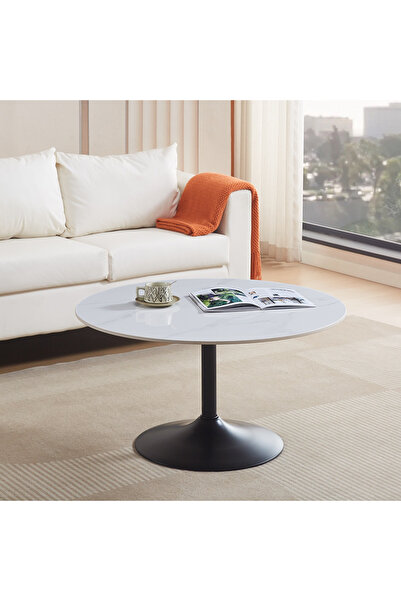 Generic طاولة قهوة دائرية من الحجر المسحوق إلفيس