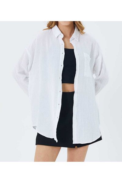 Mixray Oversize Pocketed Muslin Women's Shirt