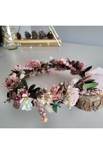 Tasarım ROSEMOON - El Yapımı Soft Pembe Kuru Çiçek Gelin Tacı