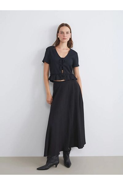 LC Waikiki Lcw Vision Black Waist Zippered Pleated Skirt