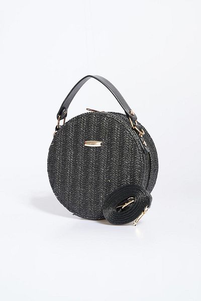Moda Pie Round Case Straw Women's Bag Black
