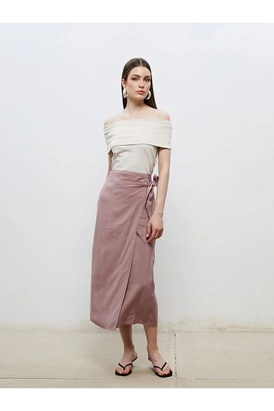 LC Waikiki Soulife Pink Elastic Waist Modal Textured Tie Skirt