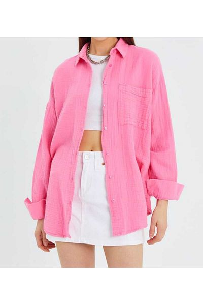 Mixray Oversize Pocketed Muslin Women's Shirt