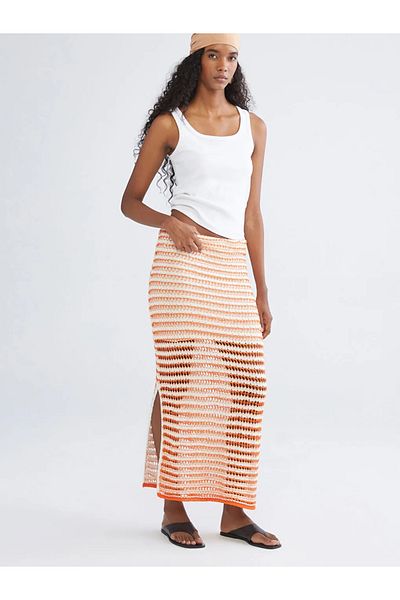 LC Waikiki Lcw Vision Orange Openwork Knitwear Skirt with Elastic Waist