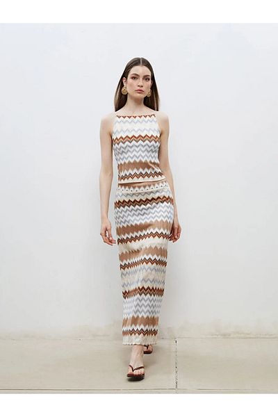 LC Waikiki Soulife ecru patterned skirt with elastic waist