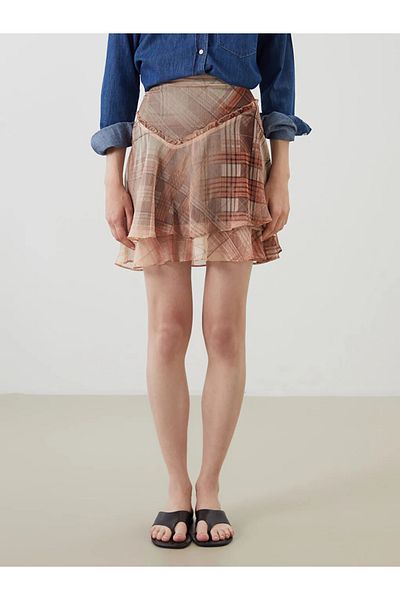 LC Waikiki Lcw Vision Beige Waist Zipper Patterned Mini Skirt