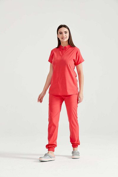 DEMOTEKS Costum medical Rosu Corai Unisex Activity – Uniforma de asistenta doctor