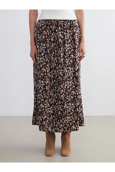 LC Waikiki Lcw grace brown patterned a-line skirt with elastic waist
