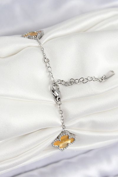 shopwave 316L Steel Pearlescent Amber Yellow Silver Color Clover Women's Bracelet