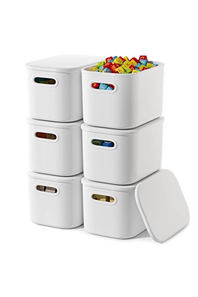 Generic TERRIFI 6 Pack White Storage Bins with Lids, Stackable Organizing Con...