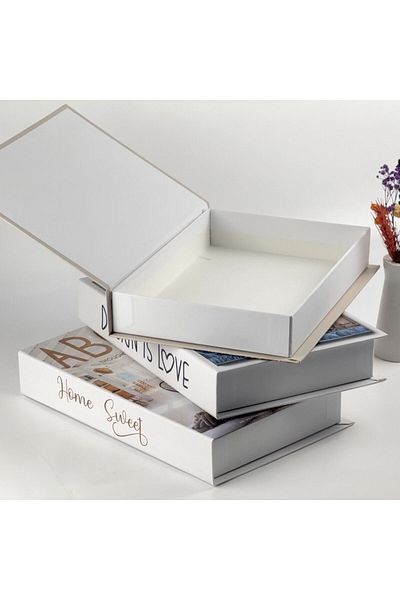 devideko Set of 3 Book-Looking Decorative Storage Boxes, Minimalist Nordic Style Home Office Decor Set 5