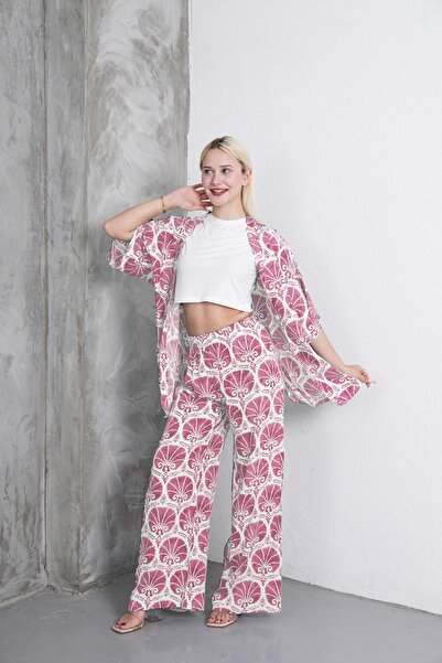 Clyfora Patterned Kimono - Crop Set