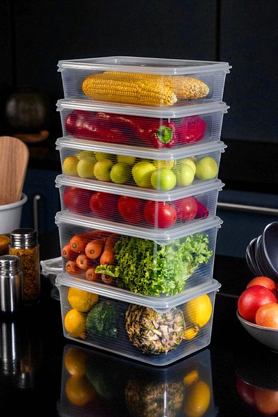 Ecolux 2 Pieces 6Lt + 4 Pieces 3.5Lt Mega Vacuum Leakproof Crisper Storage Container Set - Refrigerator Organizer