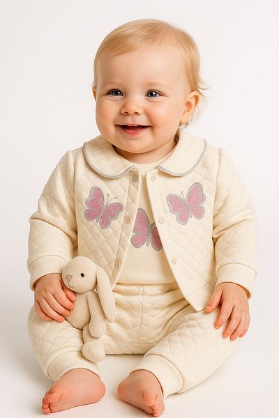 İZYALİF BABY Baby Girl 3-Piece Butterfly Suit Cardigan Seasonal Cotton