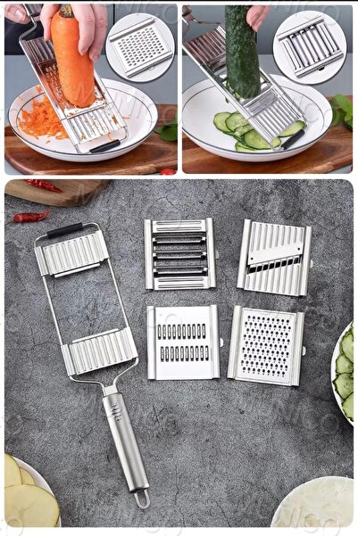 Munico 4 Başlıklı Çok Fonksiyonlu Paslanmaz Çelik Sebze Doğrayıcı Dilimleyici Sebze Doğrama Soyma Makinesi