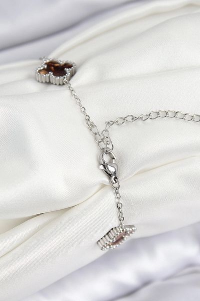 shopwave 316L Steel Pearlescent Brown Silver Color Clover Women's Bracelet