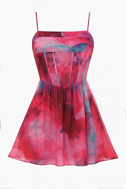 EUROPA drapeli dijital baskı elbise