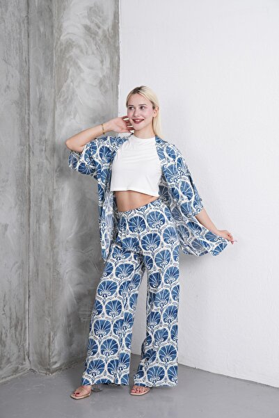 Clyfora Patterned Kimono - Crop Set