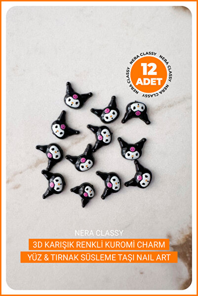 Nera Classy 3D Karışık Renkli Desenli Charm Tırnak Süsü, LoliPop-Kuromi-Hello...