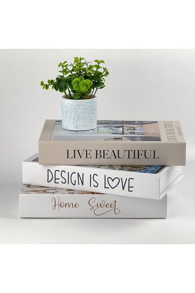 devideko Set of 3 Book-Looking Decorative Storage Boxes, Minimalist Nordic Style Home Office Decor Set 5
