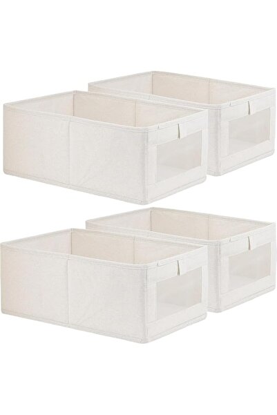 Generic صناديق تخزين الكتان SKY-TOUCH 4 قطع: منظمات خزانة وتخزين مع نافذة شفا...