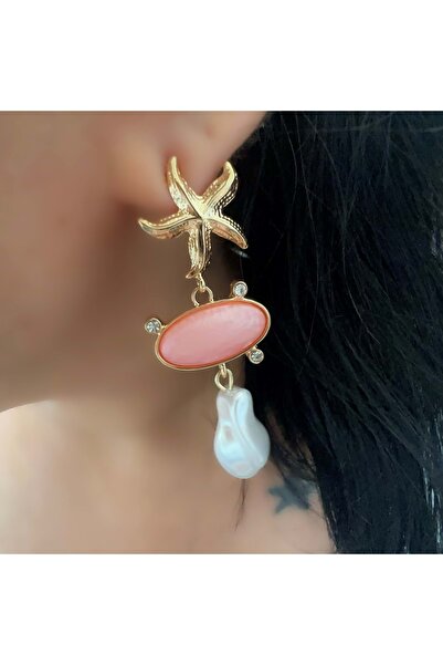 ACAR TAKI حلق مرصع باللؤلؤ على شكل نجمة وردية-ذهبي ACR5975