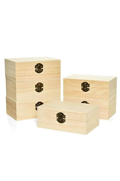 Generic 6 قطع من الصناديق الخشبية غير المكتملة، صندوق تذكاري مستطيل الشكل، صناديق تخزين مع غطاء مفصلي لعيد الفصح بنفسك