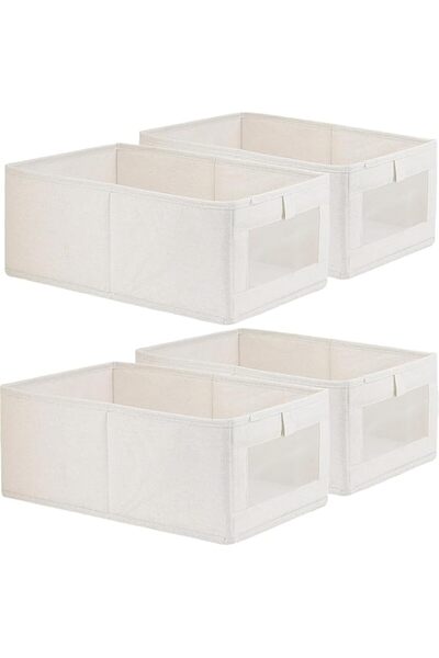 Generic كاميتي، 4 صناديق تخزين من الكتان، منظم تخزين قابل للطي في الخزانة مع ...