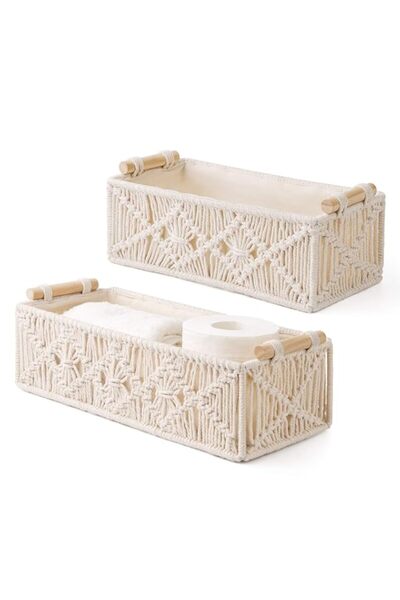 Generic سلال تخزين مكرميه من دوكو، صندوق ديكور بوهو، مصنوع يدويًا، منسوج، رف ...