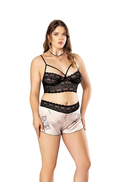 Bleu Petite Plus Size Satin Bustier Shorts Pajama Set