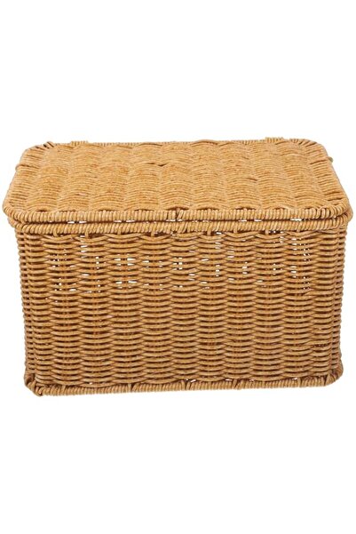 Generic سلة تخزين من الخيزران بلون الشوكولاتة مع غطاء - منظم منسوج من الخيزرا...