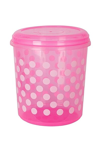 Generic حاوية تخزين بلاستيكية واحدة مع غطاء، بنمط نقاط وردية، دائرية