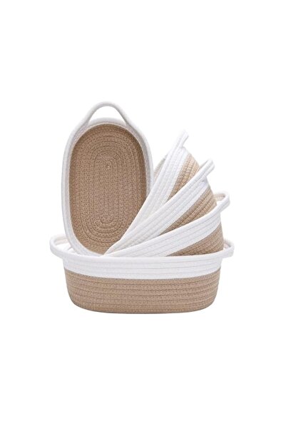 Generic Ellipse Storage Basket 5-piece Set- Natural Cotton Rope Woven Baskets...