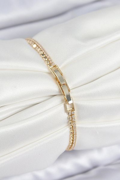 shopwave Brass Zircon Stone Crushed Chain Heart Model Gold Color Women's Bracelet