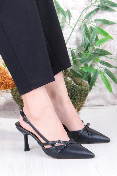 fort 2105 Ceyn Skin Cross Double Buckle Detailed Open Back Heeled Women's Shoes