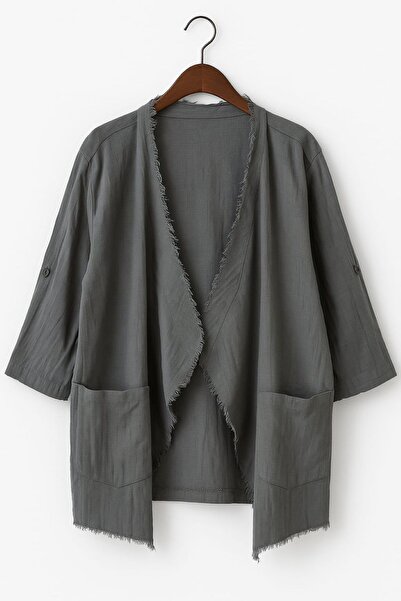 enmodaiçgiyim 100% бавовняна муслінова жіноча куртка – зелено-синя смугаста, з бахромою, оверсайз, літня, стильна модель