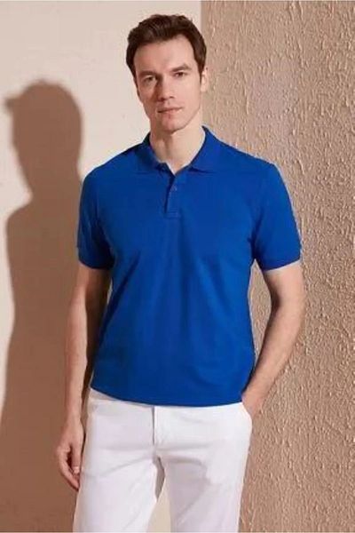 Zeta Group Tricou cu mânecă scurtă cu guler polo casual cu 2 nasturi albastru - albastru - ILC2.UMI-KIISI-MAV-YET