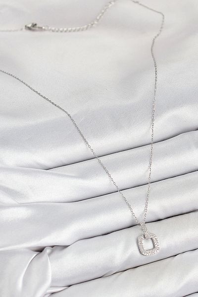 shopwave Brass Zircon Stone Square Model Silver Color Women's Necklace