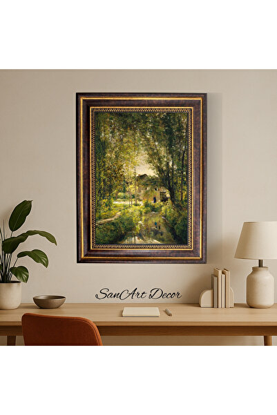 Sanart Pictură de epocă cu cadru, pictură imprimată în ulei, pictură înrămată, decor artistic, pictură peisaj