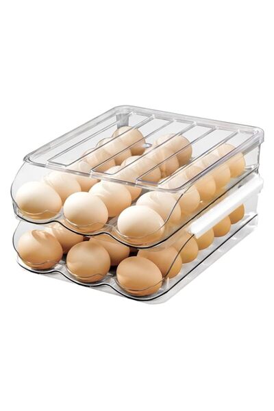Generic حامل البيض، حاوية تخزين البيض المتدحرجة تلقائيًا للثلاجة، منظم ذو سعة...